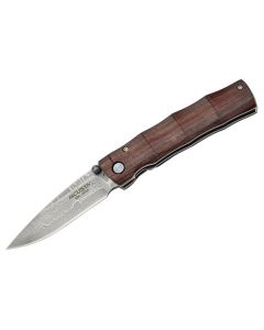 Mcusta MC-0074DI Shinra Emotion Take Damascus pocket knife with ironwood handle, SKU MC-0074DI, GTIN 4964496601621